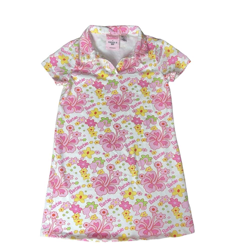 Forever 21 Pink Barbie Tropical Print Polo Dress Kids Size 9/10